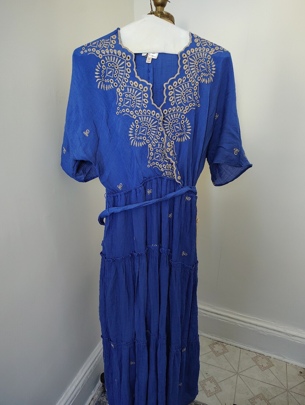 fig and flower Royal Blue Embroidered Maxi Dress